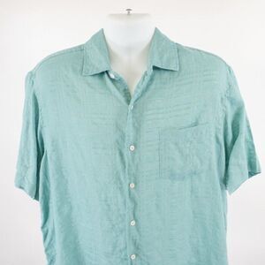 Caribbean Green Linen Cotton Pocket Front Large Collared‎ Hawaiian Dress Shirt